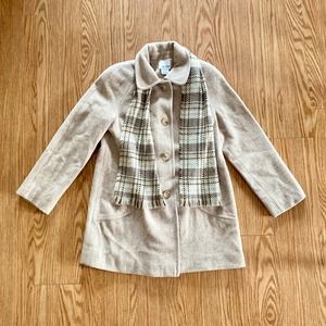 East 5th Long Tan Peacoat Coat Jacket with Scarf Womens Medium Petite